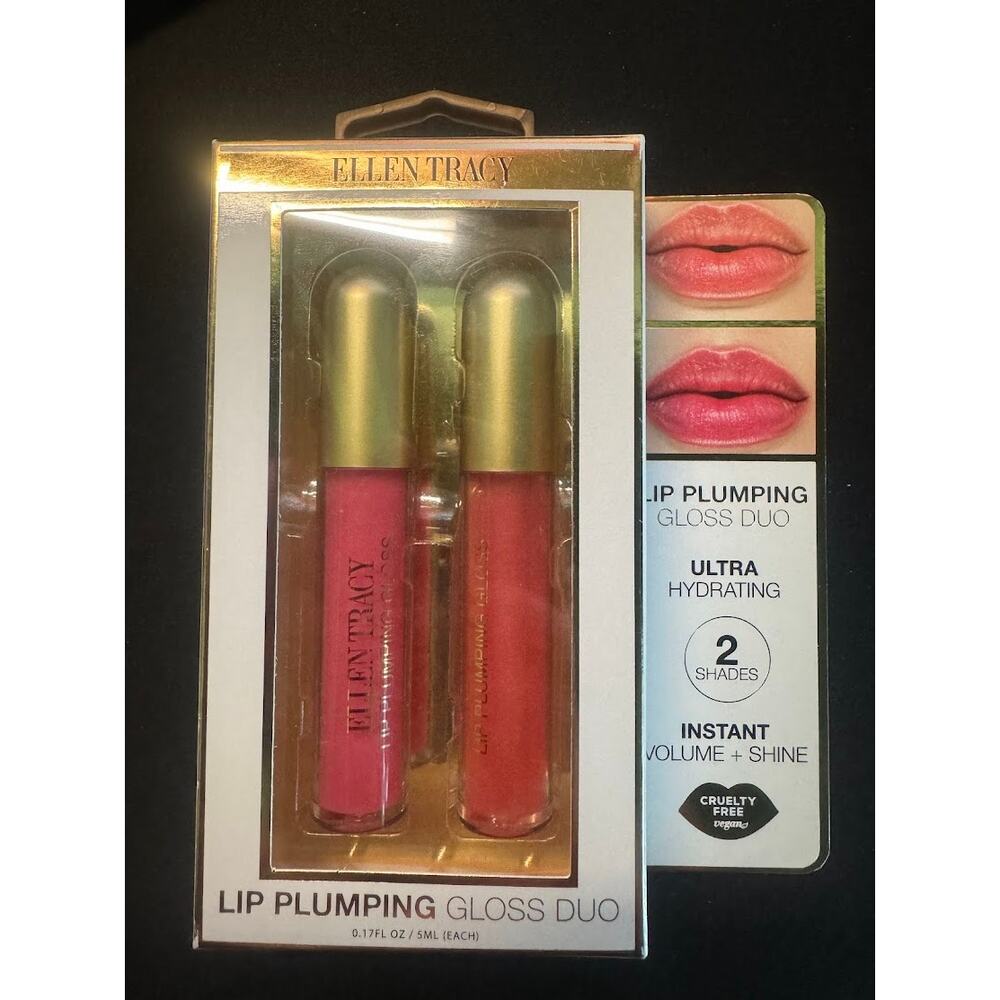 NEW Ellen Tracy Lip Plumping Gloss Duo Ultra Hydrating Cruelty Free‎ Pink Light!
